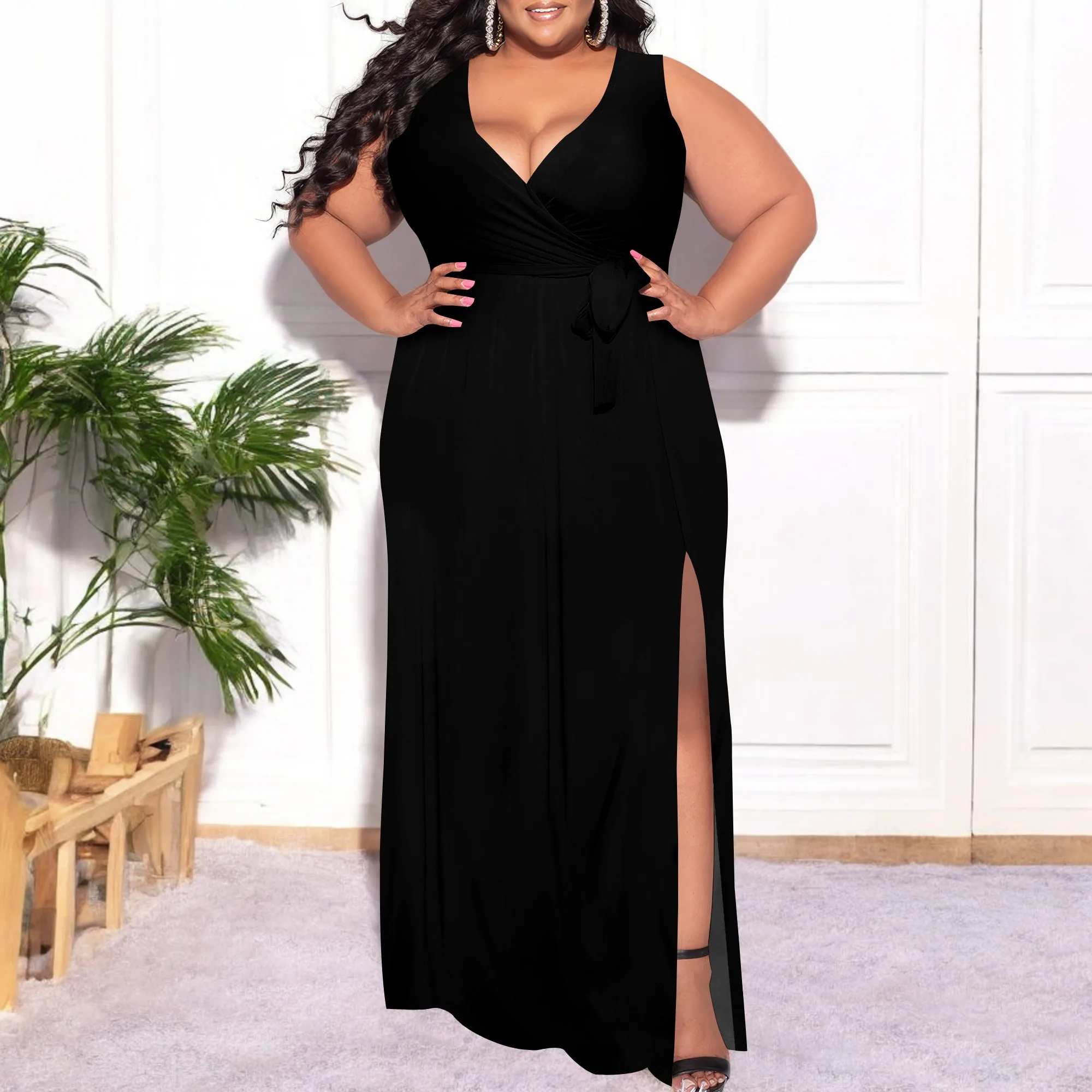 

Women's Summer Sexy Deep V-Neck Side Slit Dress Casual and Fashionable Sleeveless Cocktail Party Evening Dresses