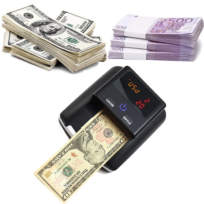 

Portable Mini US Dollar and Euro Bill Validator Automatic Money Detection LED Display Rechargeable Counterfeit Bill Detector