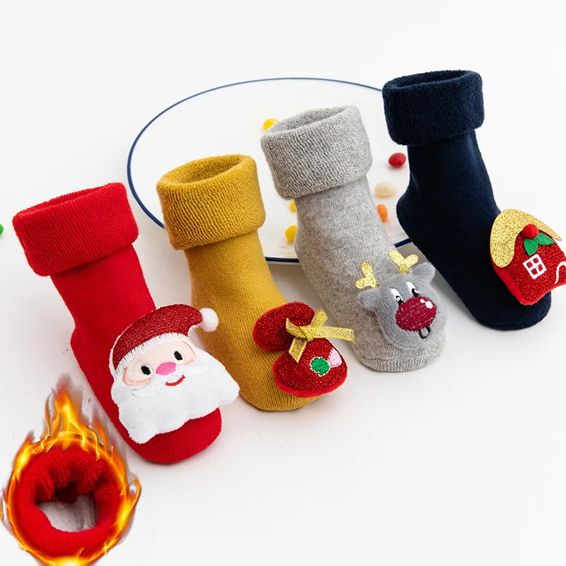 

Cute Baby Girls Boys Toddlers Christmas Socks with Doll Winter Thick Warm Non-slip Floor Walking Grip Socks Xmas Kids Gift