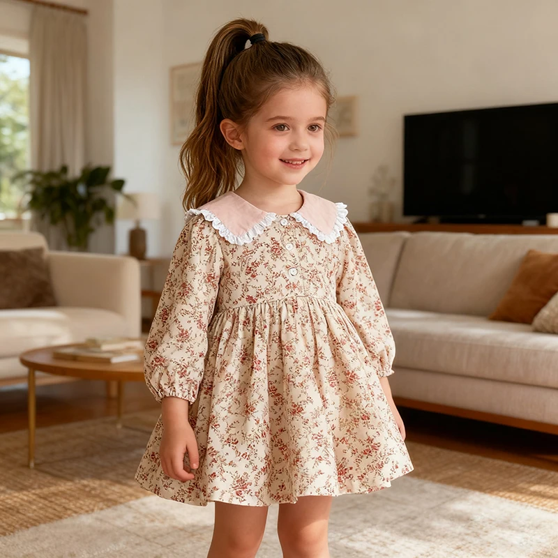 1-6Yrs Herbst Mädchen Kleid Neue Frühling Kinder Prinzessin Kleid Casual Floral Kostüme Kinder Kleidung Blumen Kleider Prinzessin Kleid