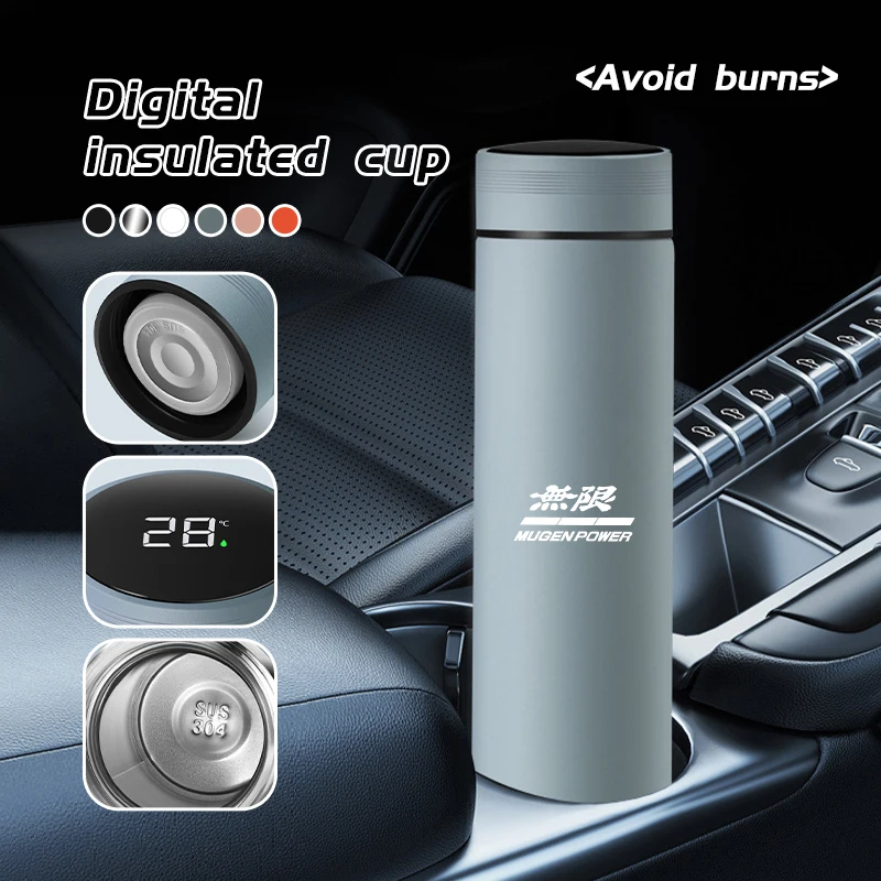 For Honda LED Intelligent Temperature Display Cup Anti-leak Vacuum Bottle Mugen Power Typer Civic Accord CRV