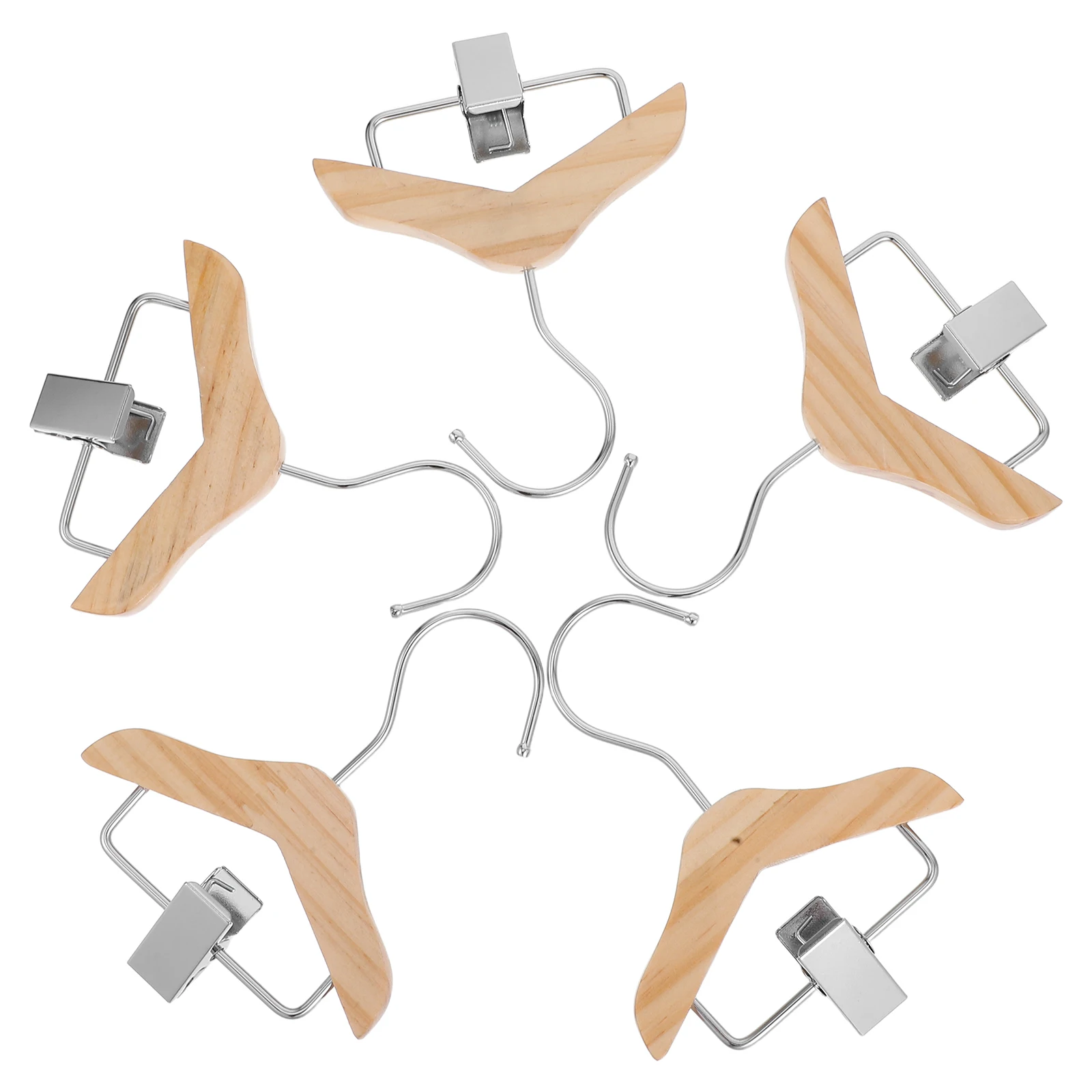

5pcs Wooden Mini Clothes Hangers For Toddler With Pants Clip Small Space-Saving Solid Wood Hangers Closet Storage