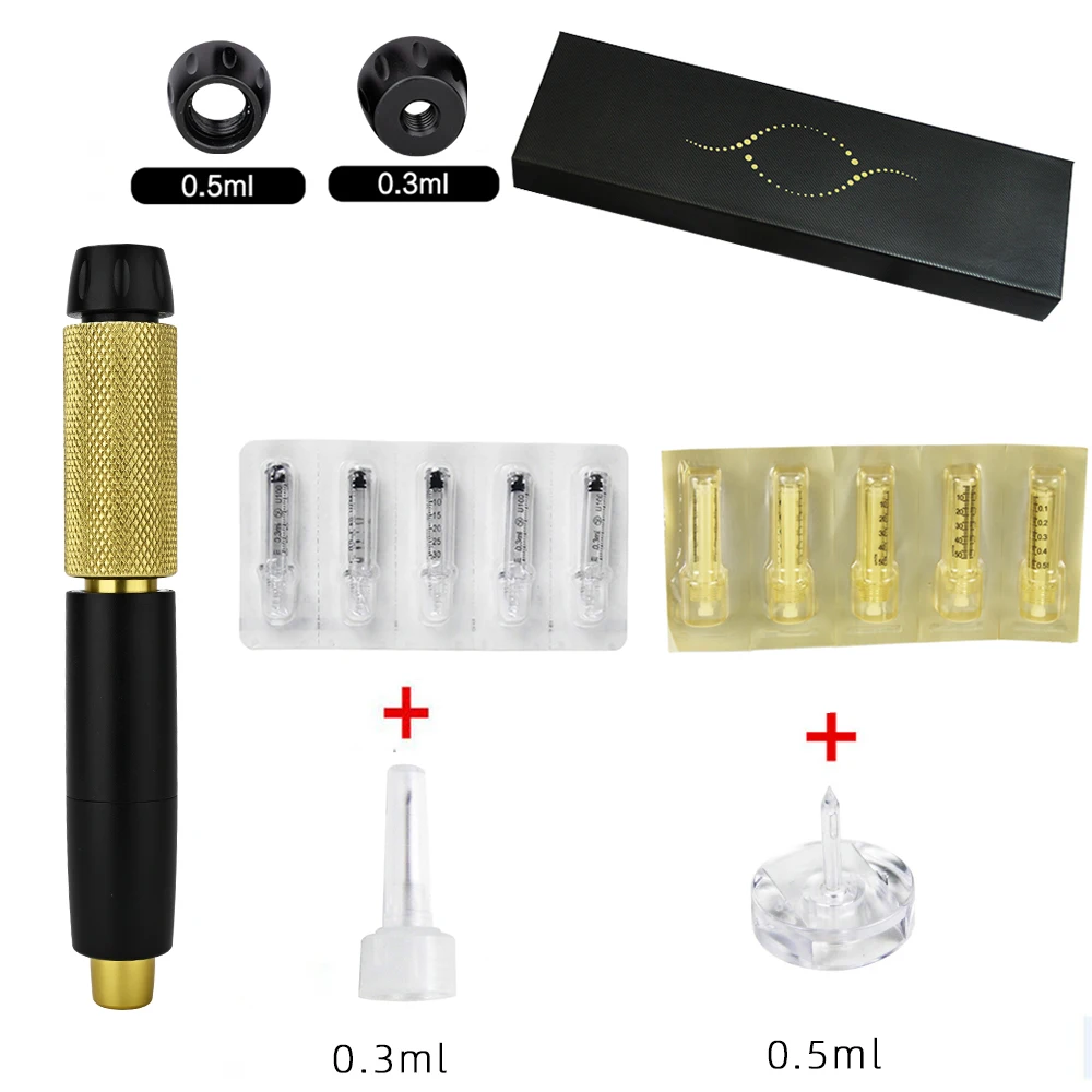 2 IN 1 New High Pressure Hyaluronic Pen 3 Level Adjust hyaluron Pen For Tattoo Tip hyaluron gun 0.3ml &0.5ml head LESEN NEW 2024