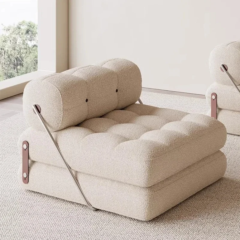 Tofu block sofa bed dual-purpose folding single seat living room leisure chair lamb wool module lazy sofa