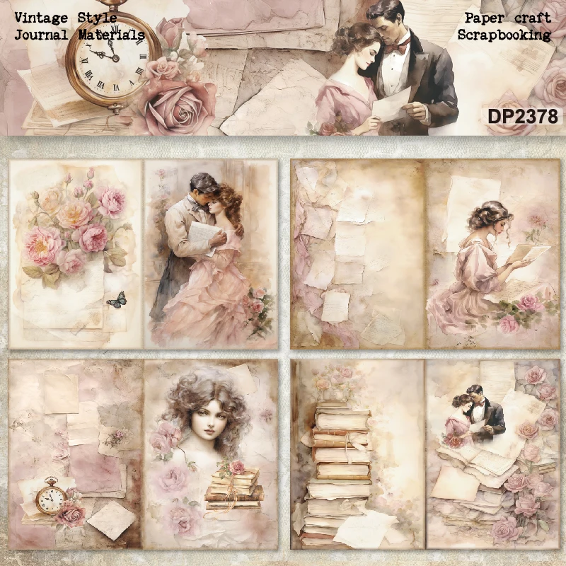 KLJUYP 8sheets A5 size Vintage Style Love Scrapbooking patterned paper Fancy Card Pack Light weight Craft Paper Card