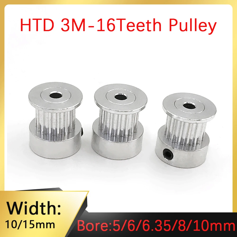 

HTD3M Timing Pulley 16 Teeth Width 10/15mm Aperture 5/6/6.35/8/10mm 3D Printer Parts Gear Pitch 3mm CNC Engraving Machine