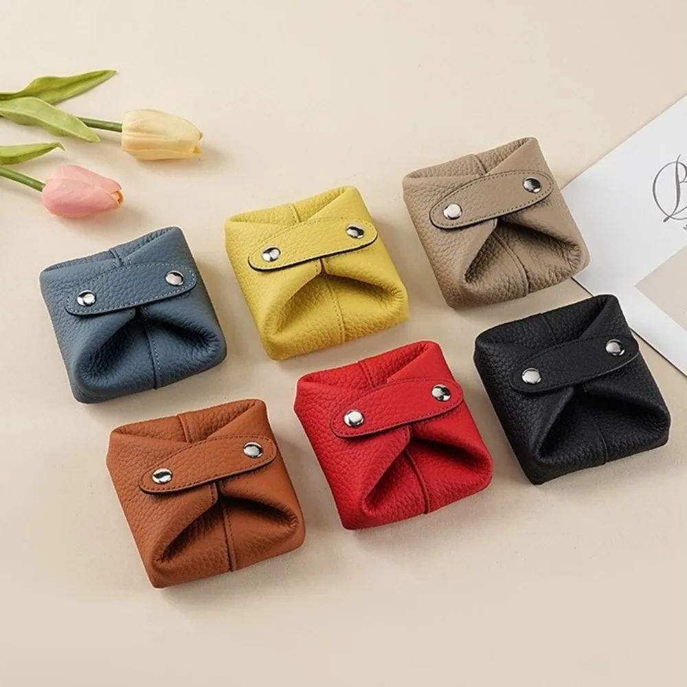 Solid Color Cowhide Coin Purse Multi-function Car Key Storage Coin Purse Mini Cosmetic Bag Korean Style Small Earphone Bag