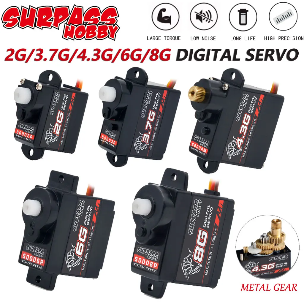SURPASS HOBBY 2g 3.7g 4.3g 6g 8g Micro Digital Servo Plastic Metal Gear for RC Drone Helicopter Airplane Fixed-wing Car Robot
