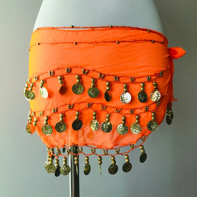 Sexy Belly Dance Gold Sequins Chiffon Skirt Tassel Waist Chain Belts Indian Arab Dance Wrap  Show Party Hip Scarf Costum