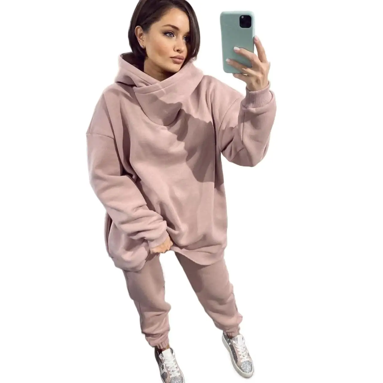 

2025 New Fashion Hooded Sweatshirt + Wide-leg Pants Two-piece Sets Women Autumn Casual Solid Color Top Trousers Suit For Women