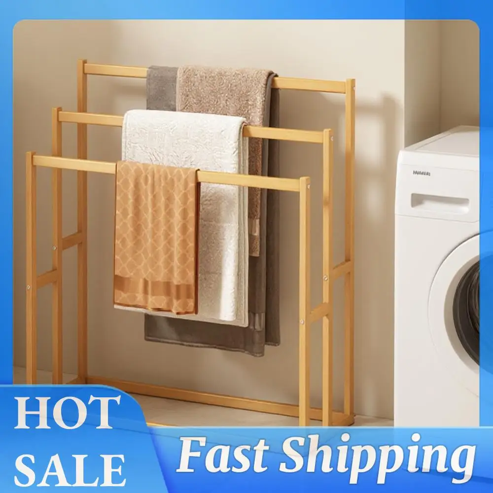 

Вертикальная деревянная вешалка для полотенец с 3 перекладинами и 3 ярусами, напольная вешалка для полотенец для гостиной и ванной комнаты