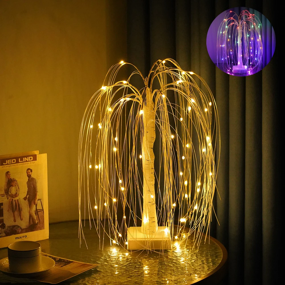 LED Weeping Willow Night Light Bonsai Tabletop Christmas Tree Lamp For Home Party Wedding Decor Bedroom Bedside Fairy Light Gift