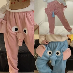 Flannel Pants with Cartoon Elephant Trunk Funny Sleeping Pajama Trousers