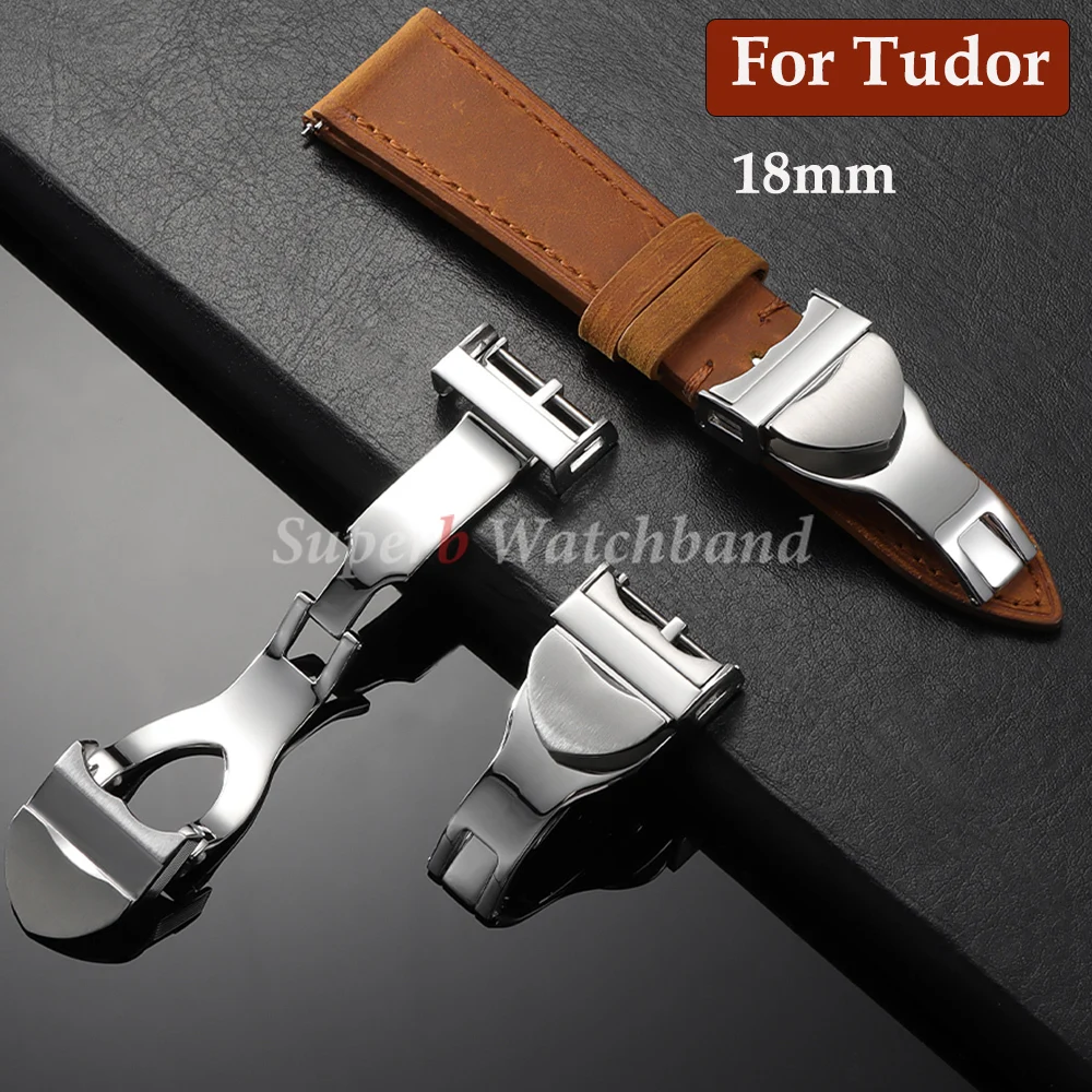 

316L Stainless Steel 18mm Deployant Clasp Watch Buckle For Tudor Strap Leather Rubber Band Replacement Silver Fold Buckle