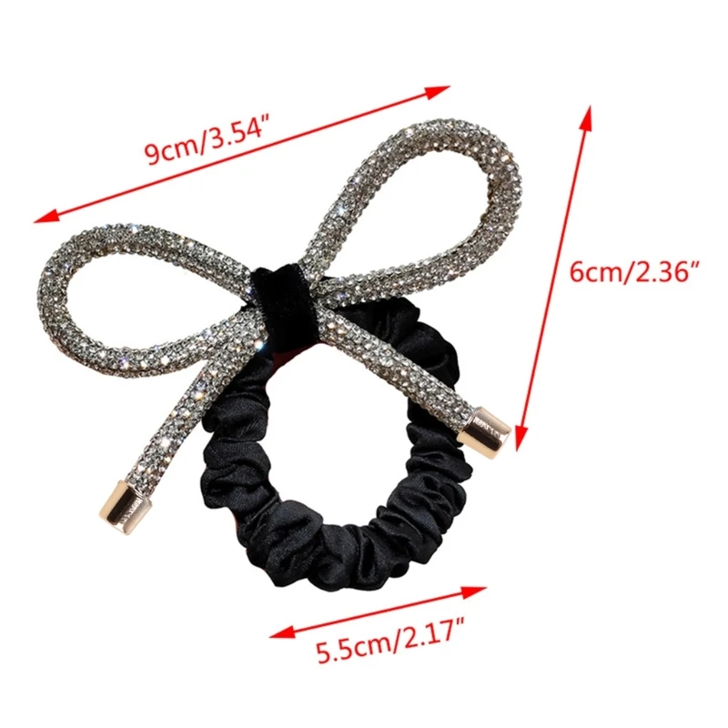 for Rhinestone Bow Hair Ties Rope Glitter Jeweled Elastic Ponytail Scrunc N2UE