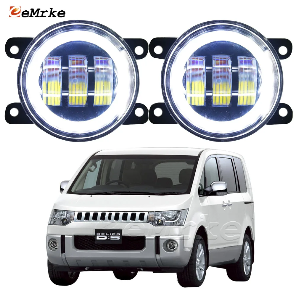 Led Fog Lights W/ Lens Angel Eyes DRL PTF For Mitsubishi Delica D5 2007 2008 2009 2010 2011 2012 2013 2014 2015 2016 2017 2018