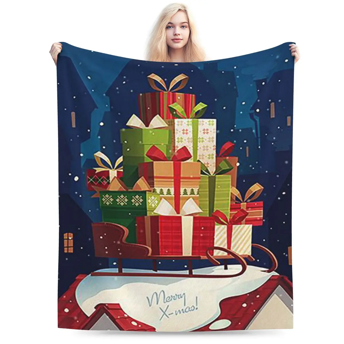 Merry Christmas & Happy Holidays! Blankets Soft Warm Flannel Throw Blanket Plush for Bed Living room Picnic Travel Home Sofa