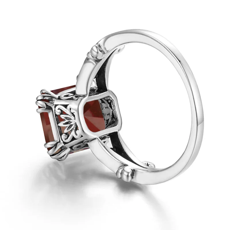 Vintage Garnet Rings For Women 925 Sterling Silver Square Gemstone Ring Anniversary Wedding Engagement Jewelry Wife Gift