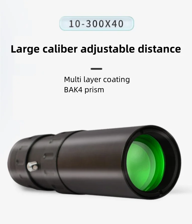 Tragbares Fernglas-Teleskop mit starkem Licht, 10–300 x 40 Zoom-Teleskop, HD-Fernbedienung, professionelles Monokular, BAK4-Prisma, Jagd, Camping – Detail 2