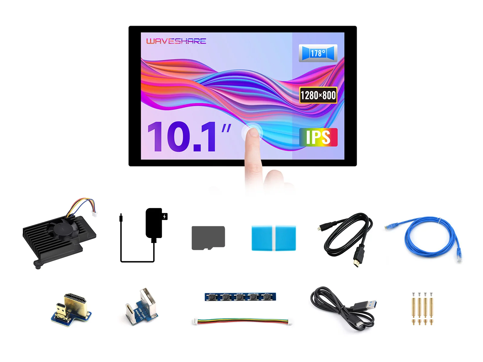 Waveshare Accessory PI5 Display Kit Acce A, 64GB TF card, TF card reader,10.1in Touch Display for Raspberry Pi 5(Not Included)