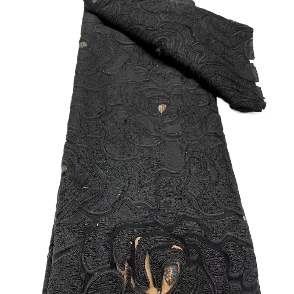

Black Rose Jacquard Brocade Fabric 180x43.2in Embossed Floral Cloth for Party Dress Sewing