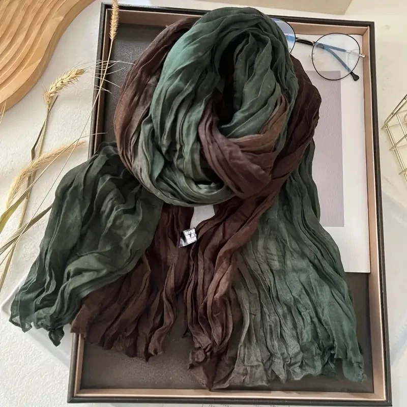 Böhmischer blauer Schal mit Farbverlauf für Damen, leicht, weich und atmungsaktiv, gerüschter Schal, perfekt für Strandurlaub und Freizeitausflüge – Detail 3