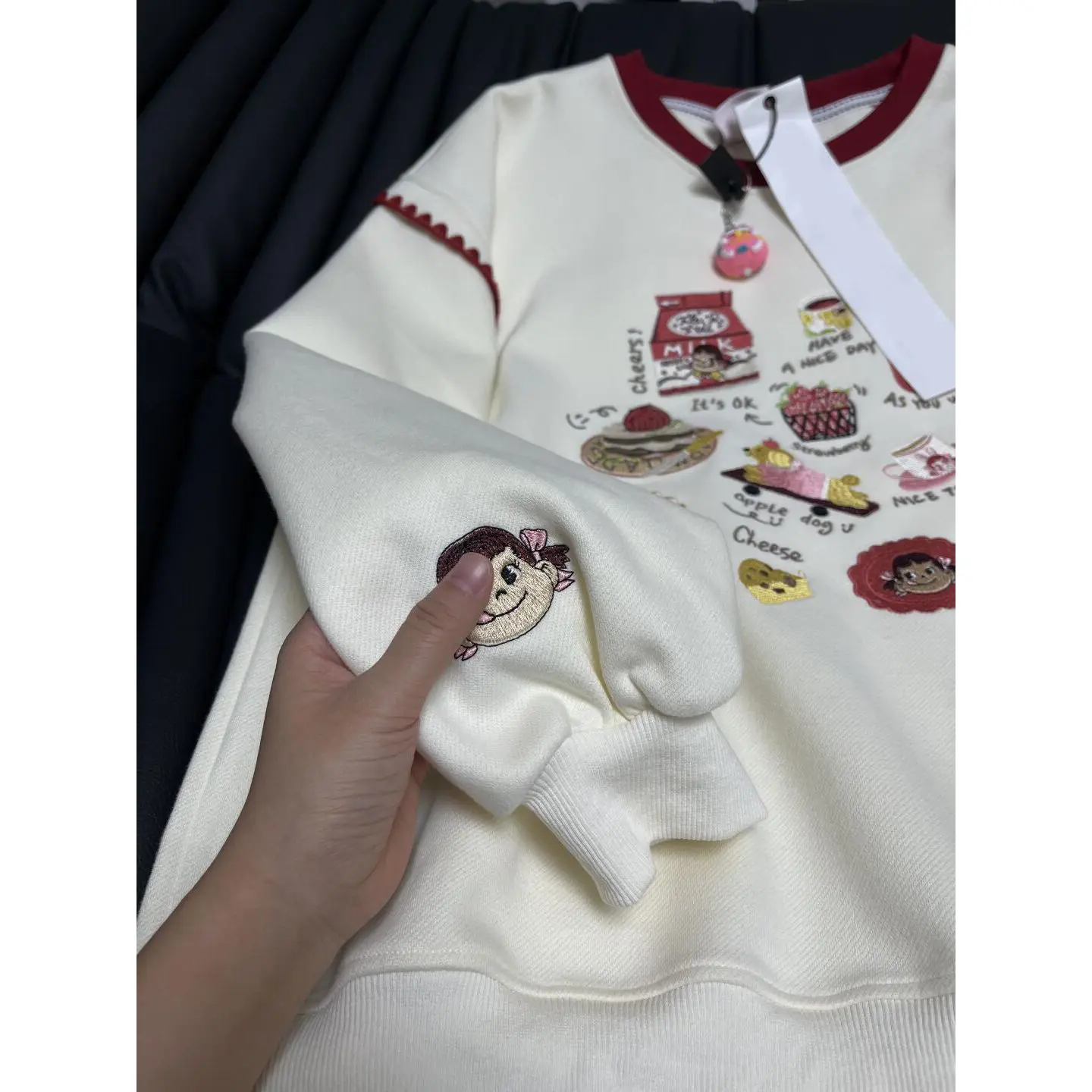 Apricot Cute Y2K Cartoon Embroidery Sweatshirt Harajuku Loose Oversize Long Sleeve Pullover Sweet Lolita E-girl Japanese Hoodie