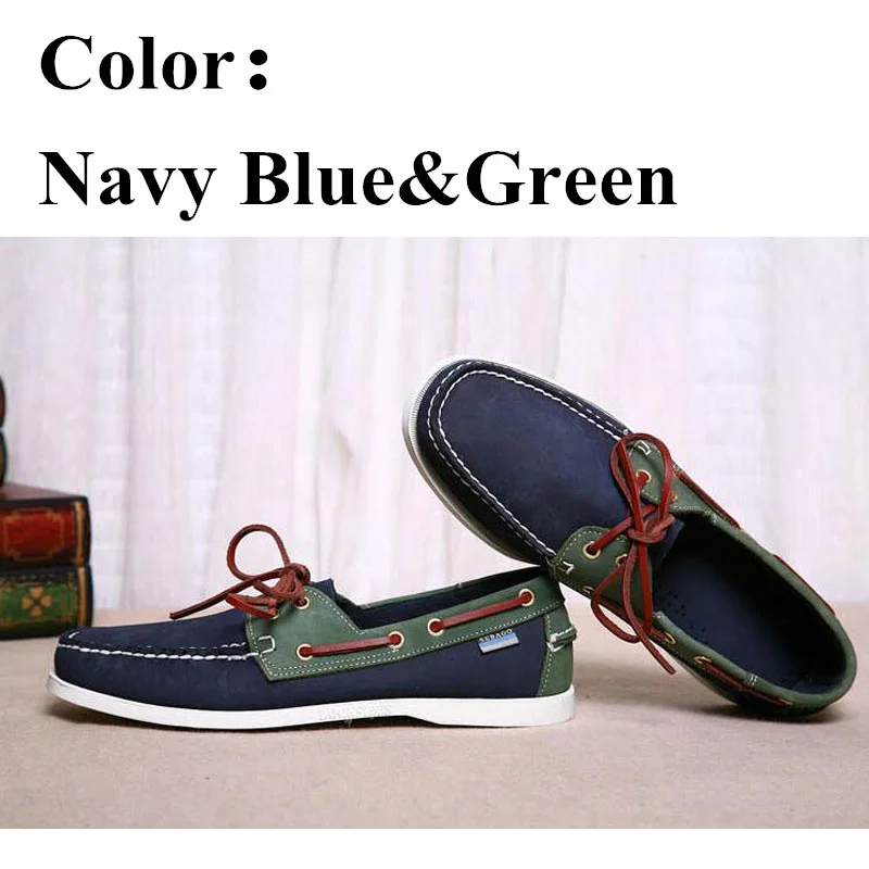 Men Genuine Leather Classic Homme Femme Boat Shoes,Plus Size Navy Blue Brown Black Flats Loafers Women Casual Board Shoes
