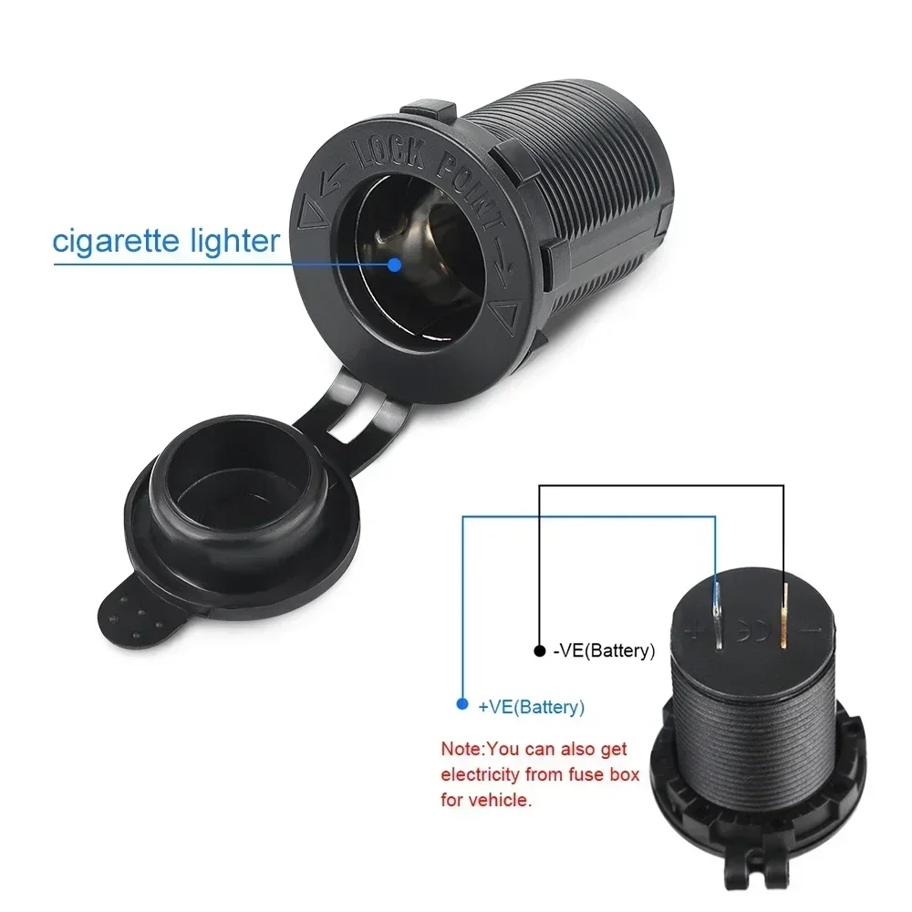 Car Cigarette Lighter Socket Car Marine Motorcycle ATV RV Lighter Socket Power Outlet Socket Receptacle 12V Waterproof Plug