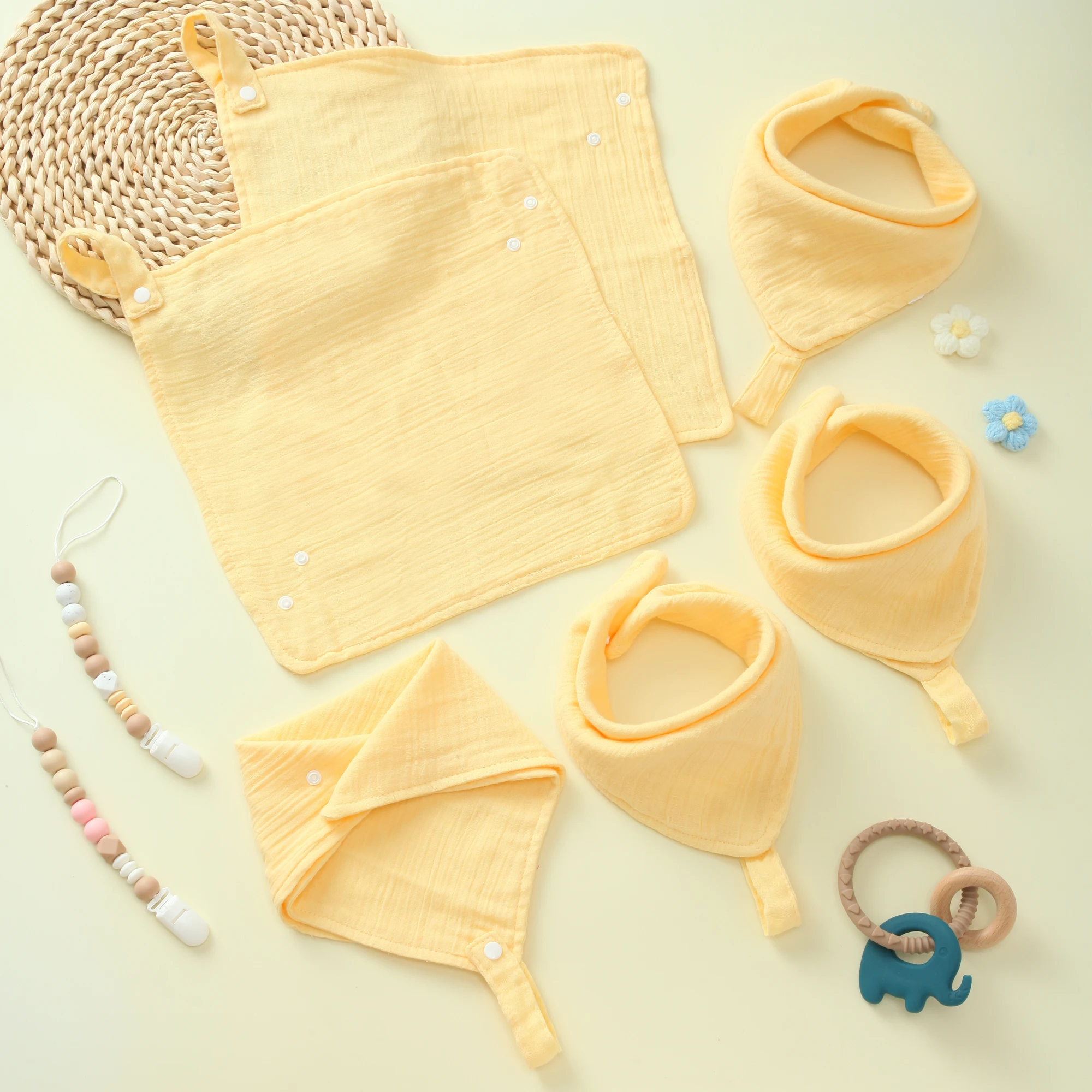 

6 штук супермягких детских нагрудников-квадратов для мальчиков и девочек, впитывающие нагрудники для новорожденных при выделении слюны, прорезывании зубов, кормлении (светло-желтые)