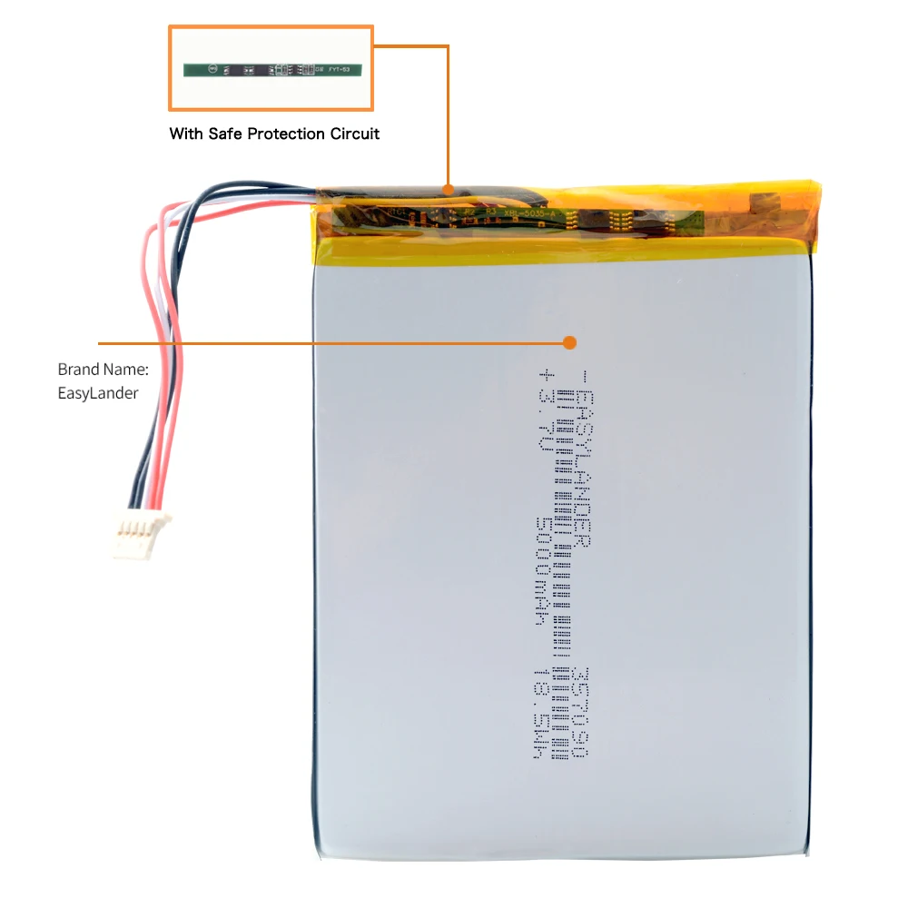 5-wire Connector 357090 3.7V 5000mAh Rechargeable Lithium Polymer Lipo Li-ion Battery For Tablet PC E-book Medical Equipment