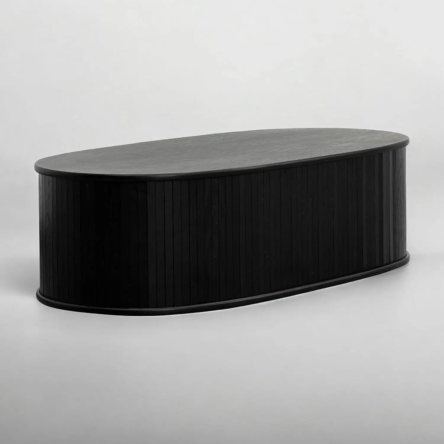 

Black Oval Coffee Table - Wooden Center Table with Vertical Groove Design, Easy Assembly