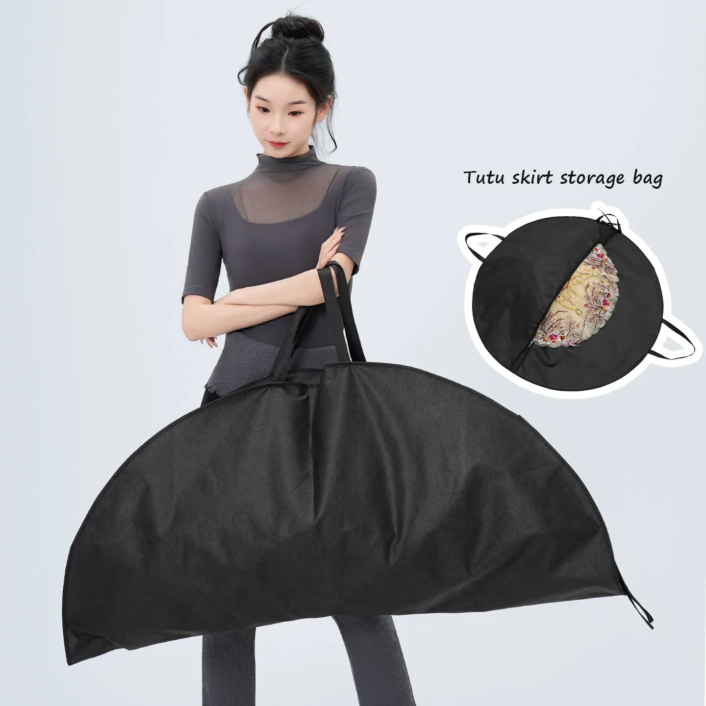 حقيبة تخزين بسحاب أسود للباليه توتو غير منسوجة حقيبة يد مقاومة للماء لأداء الرقص توتو التنانير عربات التي تجرها الدواب حقيبة