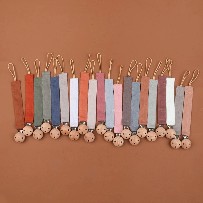 New Cotton Baby Pacifier Clip 3 Holes Solid Colour Newborn Dummy Nipple Holder Clips BPA Free Beech Wood Baby Pacifier Chain Toy