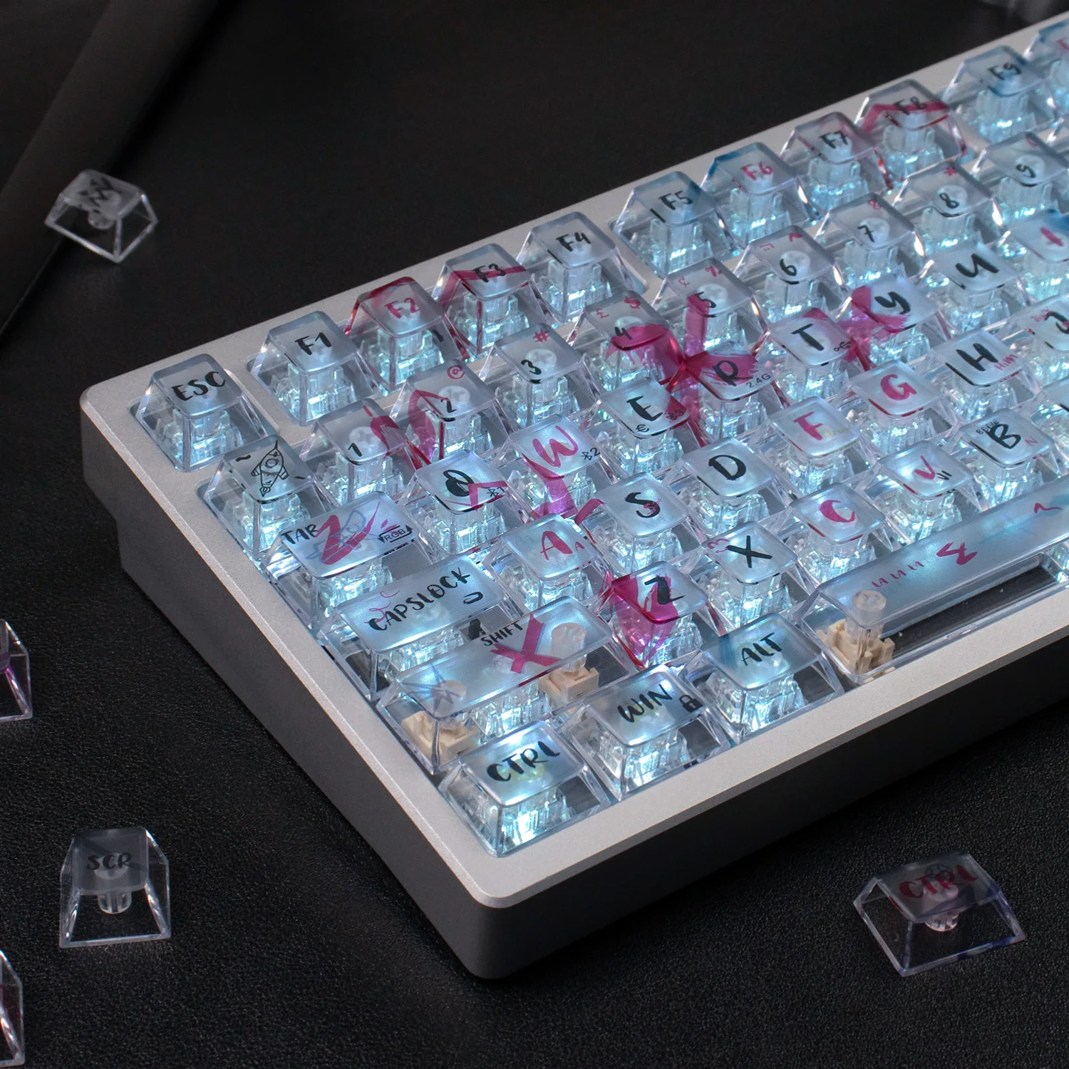 

Graffiti Transparent PC keycaps UV Pad Printing Cherry profile Keycaps sets for MX 61/64/87/96/104 Mechanical Keyboard
