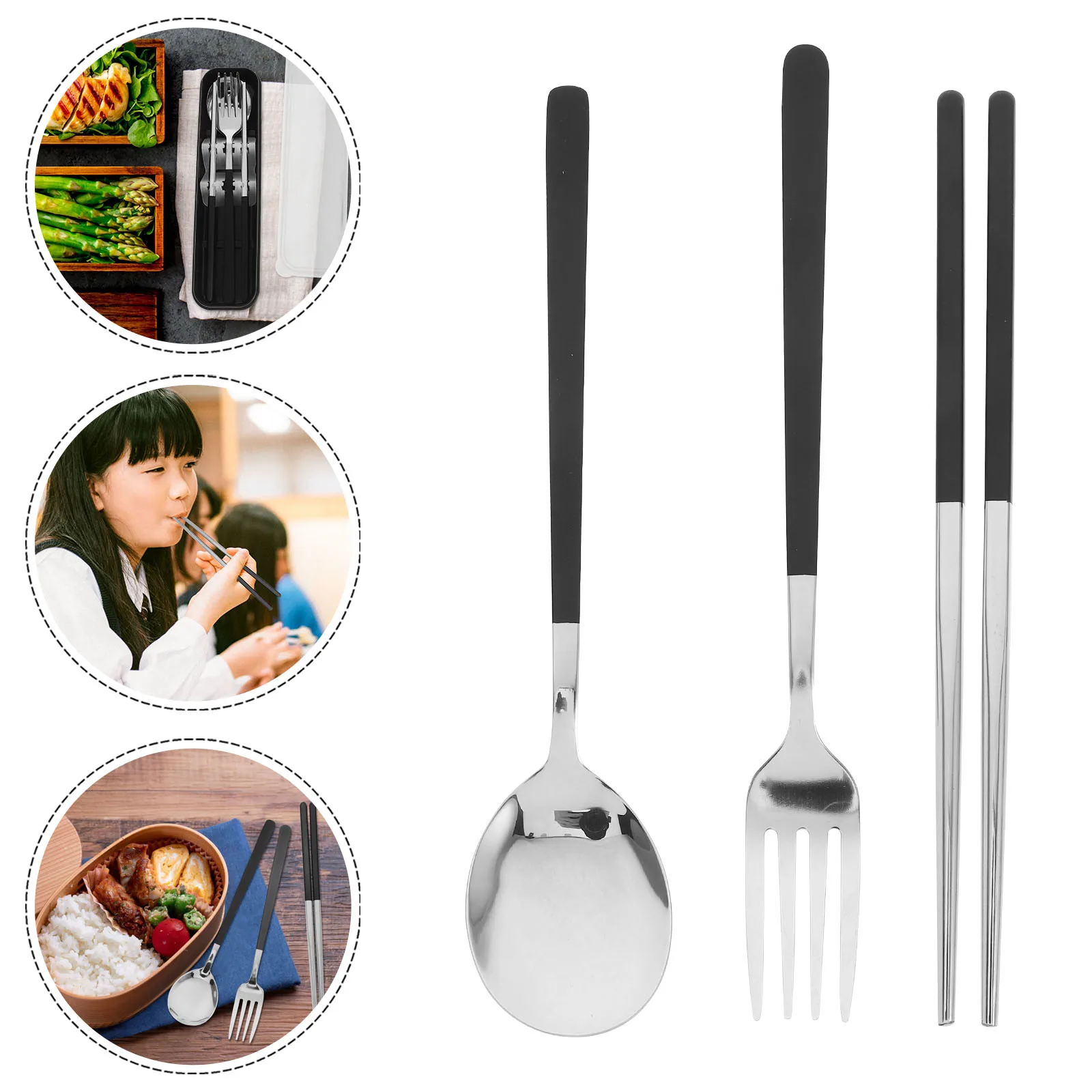 

Portable Cutlery Set Prep and Go Utensils with Case Long Spoons for Eating Chopsticks Lunch Stainless Steel Cooking