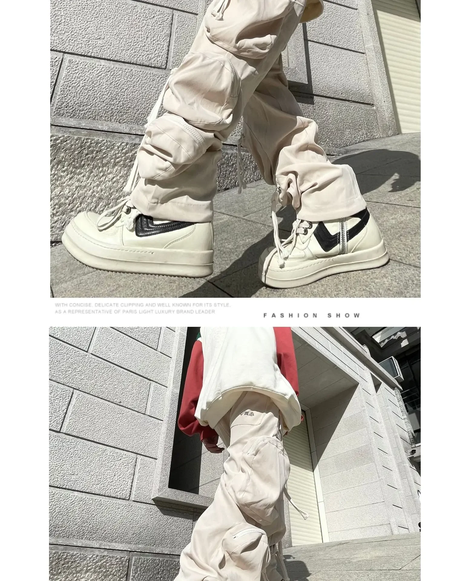 Mechanical Style Drawstring Multi-Pocket Pants European and American High Street Loose Asymmetry Tappered Overalls Sweatpants