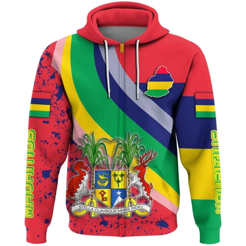 

Mauritius Flag Graphic Zip Up Hoodies For Men Women Spring Autumn Casual Plus Size Jacket Coat Mens Sport Tracksuit Streetwear