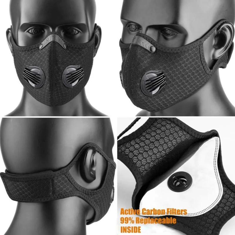 Cycling Sport Mask Adjustable Dust Sport Mask With Exhalation Valves Activated Carbon Filter Mask Outdoor Sports Training Mask