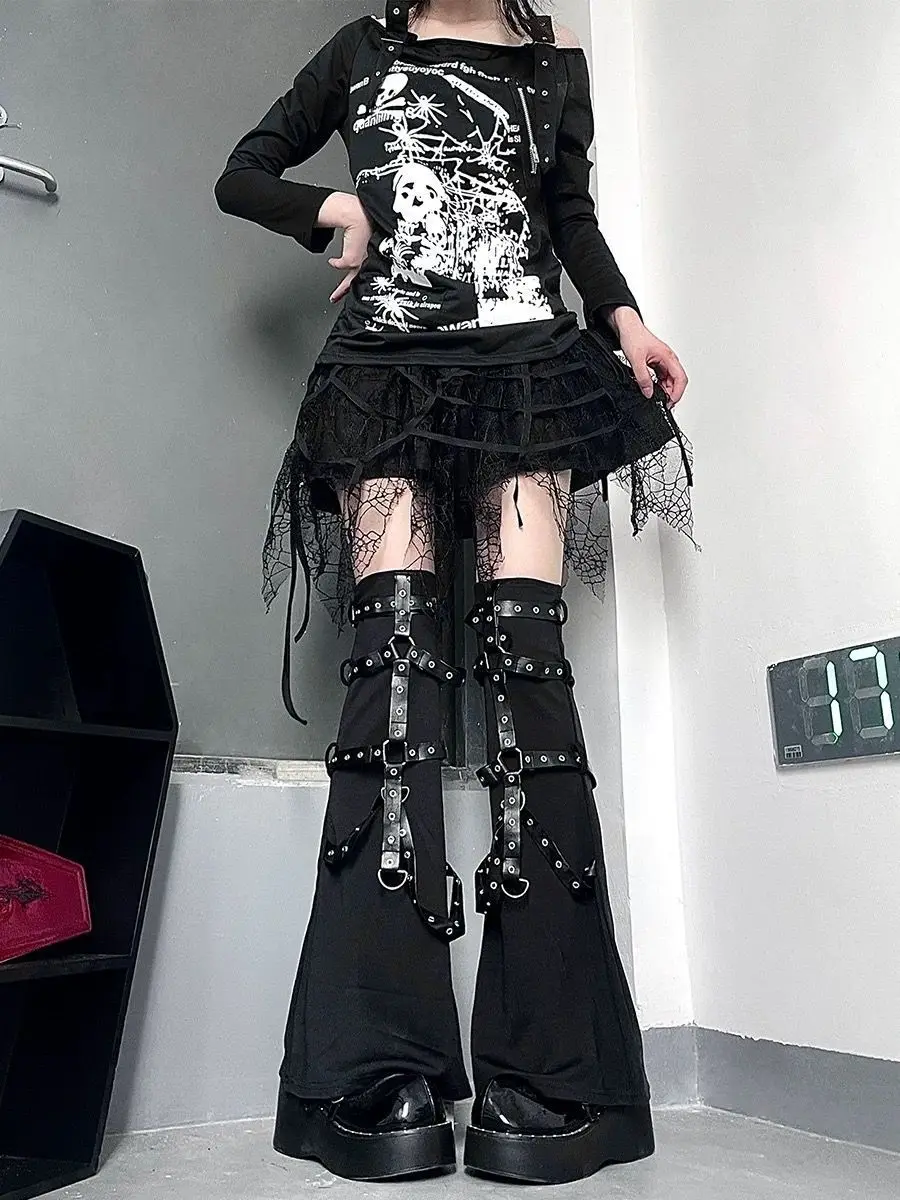 Black Legs Over Knee Punk Y2K Hottie Corn Button Street Dark Leg Warmer