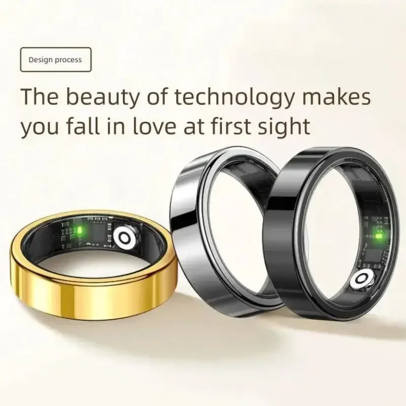 Anel inteligente freqüência cardíaca oxigênio no sangue sono fino lado estreito compartimento de carregamento página virar foto smartring