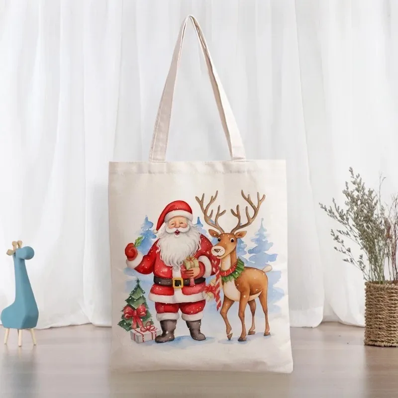 

Christmas Women Canvas Shoulder Bag Christmas Ladies Handbag Tote Bags Reusable Large Capacity Shopping Fairy Bag