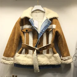 女性のフェイクファーコート,新しい冬のイミテーションフェイスマスクウールコート,シックなパッチワークのシックな衣服,ストリートウェア,2023