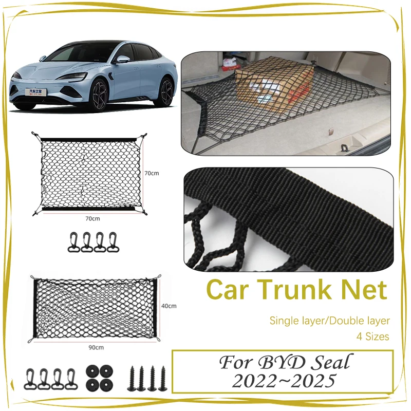 

Car Rear Trunk Net For BYD Seal 2022 2023~2025 Nylon Elastic Mesh Back Storage Cargo Bag Organizer Gadgets Part Auto Accessories