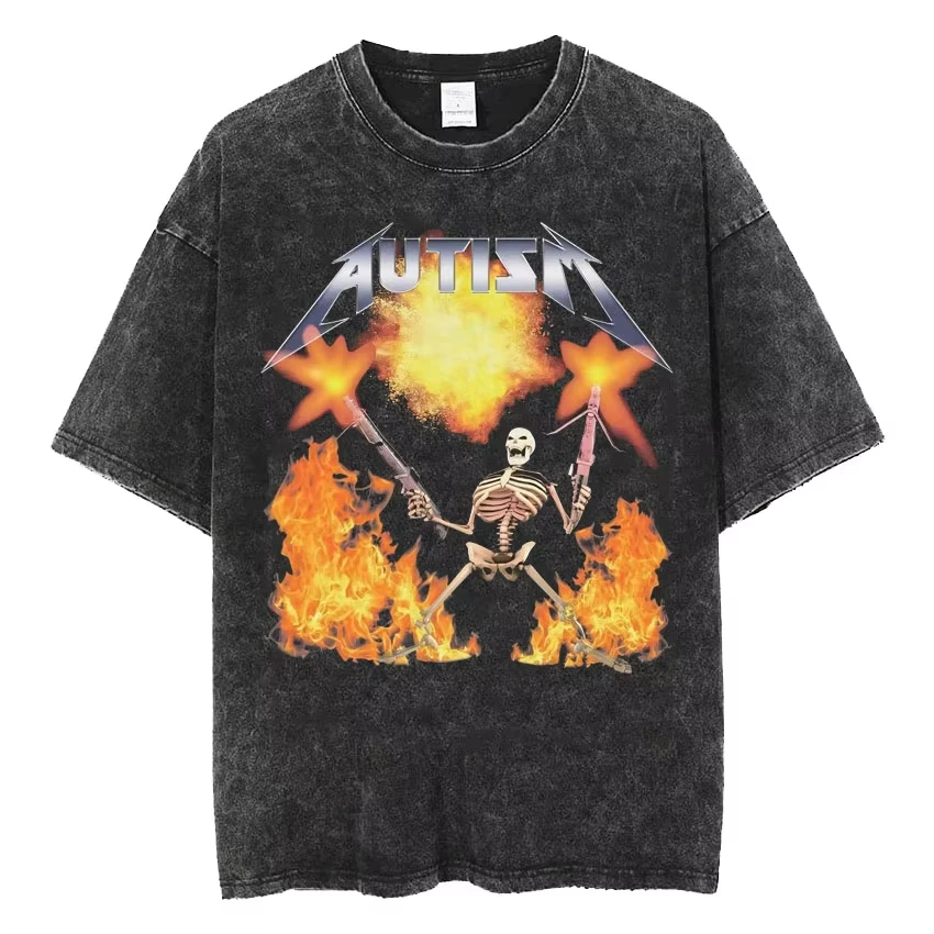 

Футболка с мемом «Аутизм-скелет», забавный принт с черепом, унисекс, в стиле Харадзюку, готическая, винтажная, с эффектом потертости, оверсайз, повседневная, хлопковая