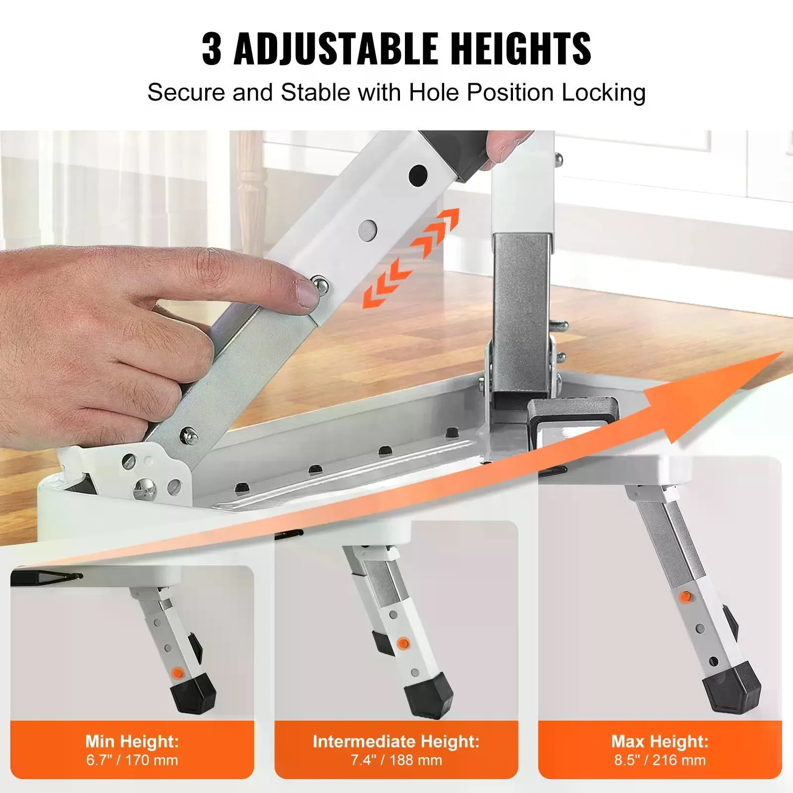 1-Step Folding Steel Step Stool, 330lbs Load-Bearing Capacity, 3 Adjustable Heights, Non-Slip Portable, Eases Climbing Effort, Great for RV Sinks & Bathroom Tasks, Bedroom, Tile Floor # SohoChic