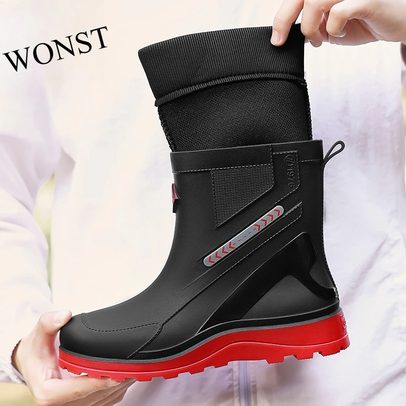 

Men's Short Rain Boots Fashionable Anti-slip Fishing Kitchen PVC Material round Toe Flat Bottom Shoe Comfortable Polyurethane In