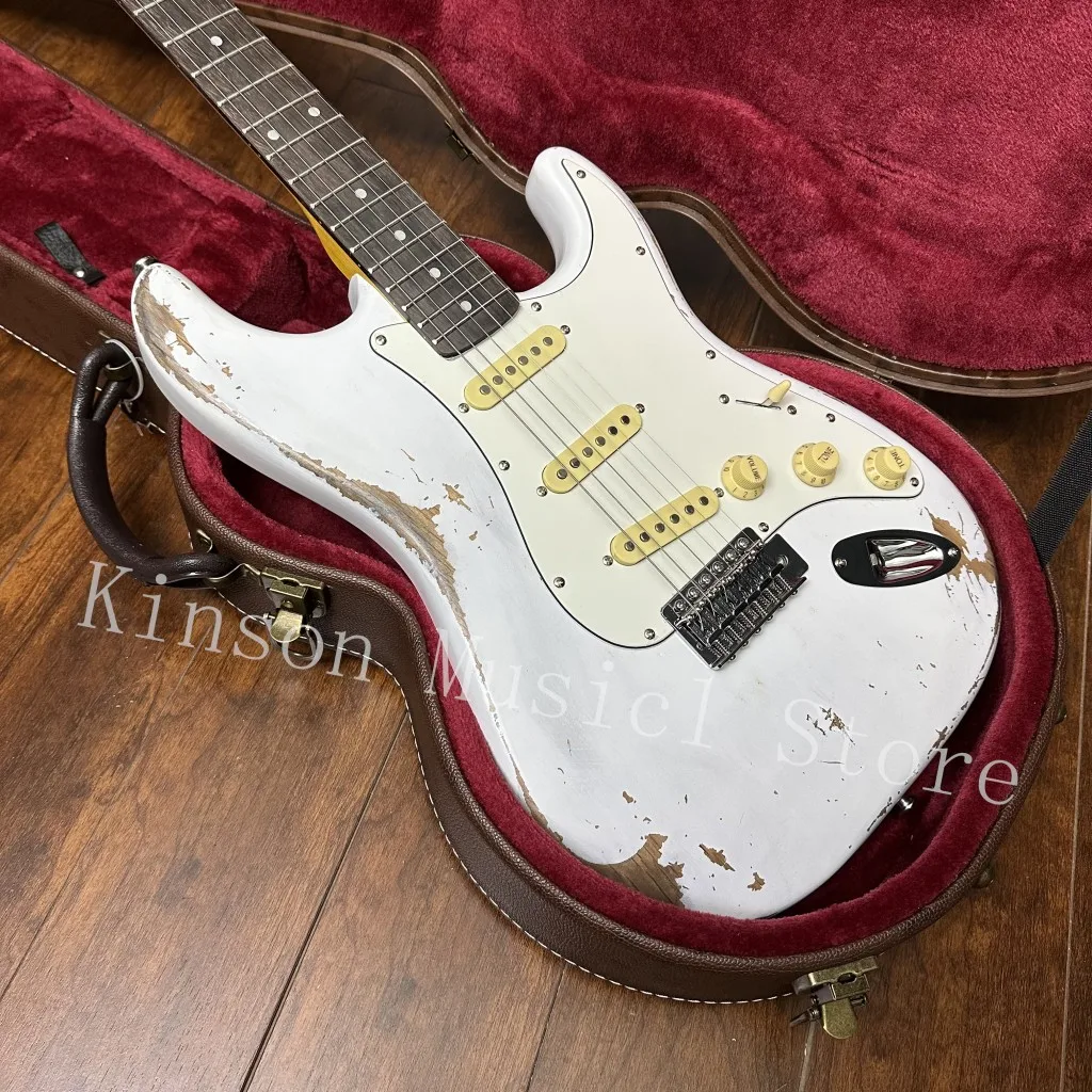 Heavy White Relic Electric Guitar, Alder wood body, Rosewood Fingerboard,In stock