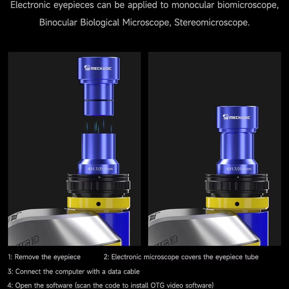 MECHANIC Microscope 2K/4K Electronic Eyepiece Camera Two-eye Microscope To Three-eye Adapter Industrial Video Microscope Camera