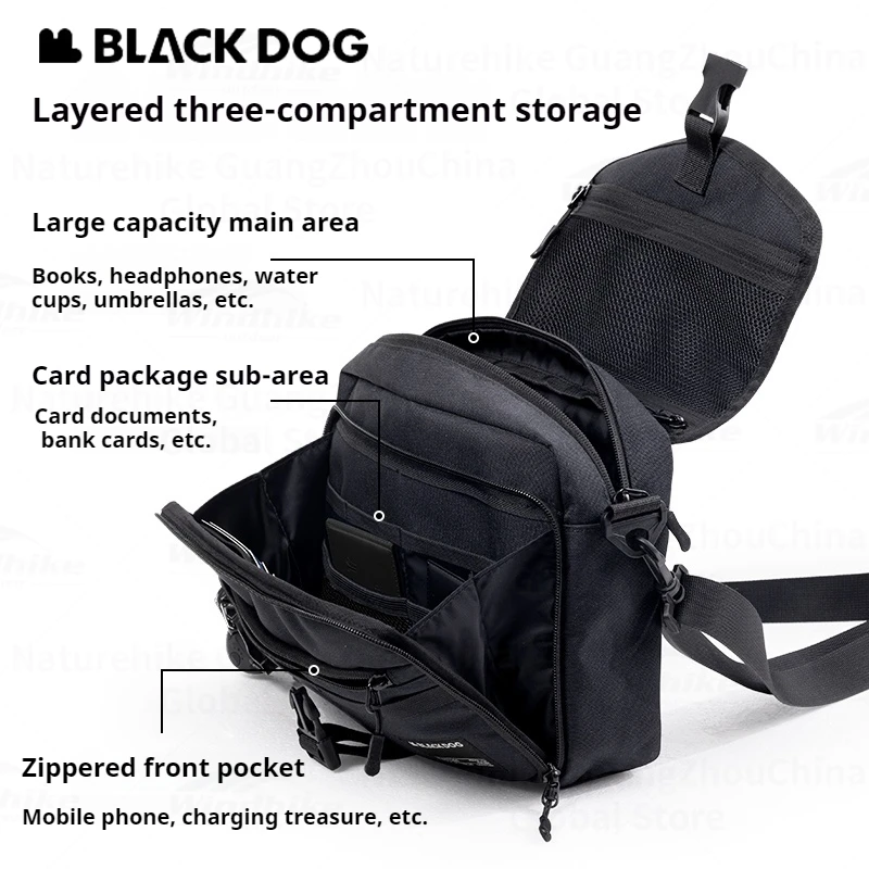 Naturehike-Blackdog Crossbody Bag Ultralight Outdoor Layered Storage Pocket Casual Shoulder Satchel Bag Hiking Travel Camping